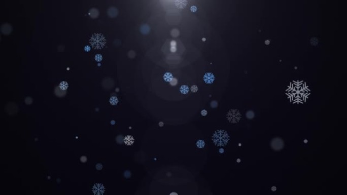 五彩纸屑雪花在黑暗背景上流动的动画，3D渲染视频圣诞快乐背景
