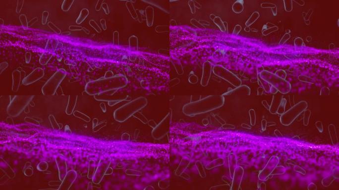 红色背景上移动细胞上的紫色波动画