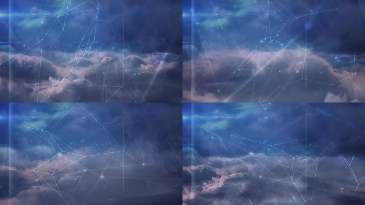 天空背景中云上连接网络的动画