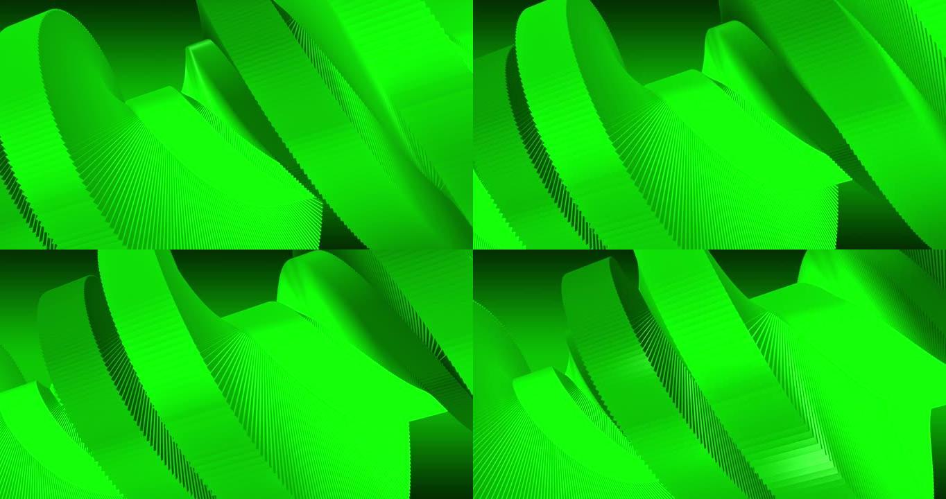 循环录像。抽象浅绿色背景与动态绿色3d线。草本彩线的3D动画。现代视频背景，动画，屏幕保护程序，复制