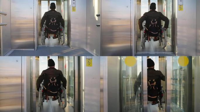 一名男子进入残疾人专用电梯