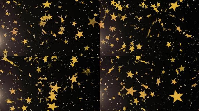 黑色背景上的五彩纸屑和星星的动画
