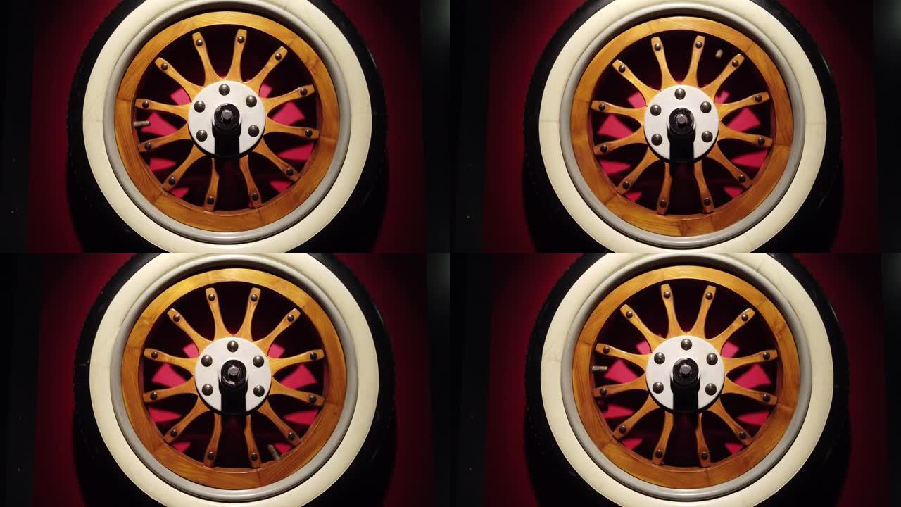 古董汽车车轮旋转的视频