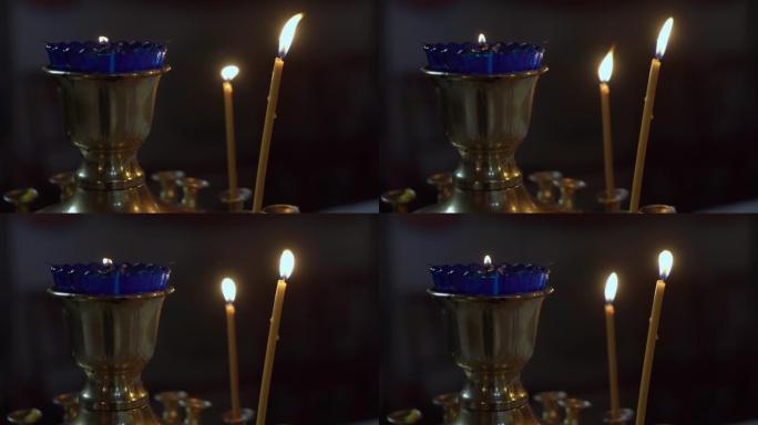 教堂里燃烧的蜡烛。基督教或天主教