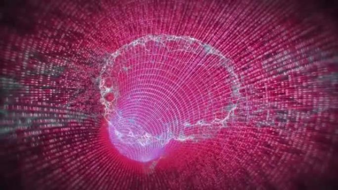 粉红色数字隧道上的人脑动画