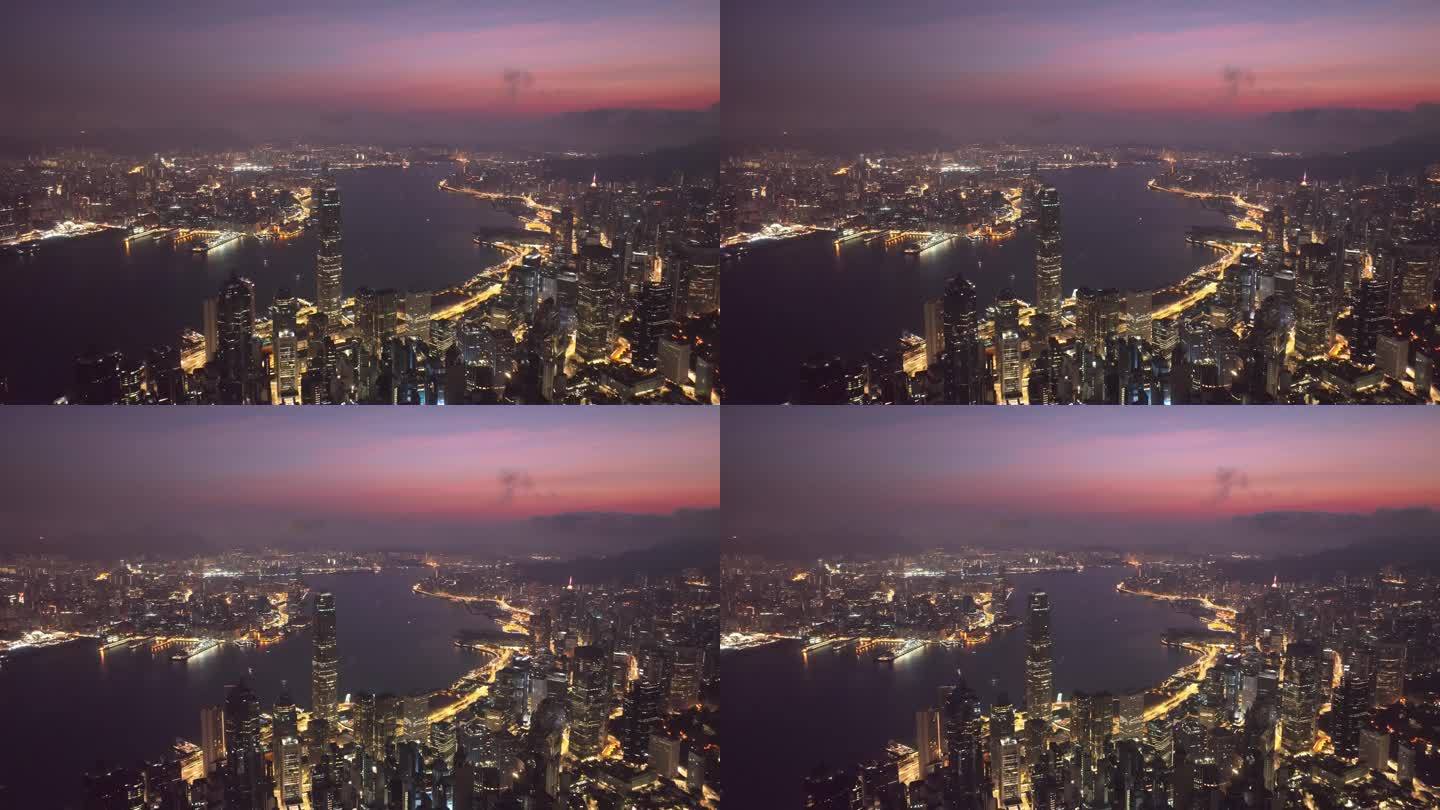 4K正版-航拍香港维多利亚港黎明景观02