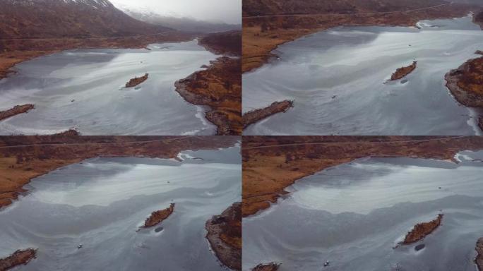 秋冻湖4k航拍画面