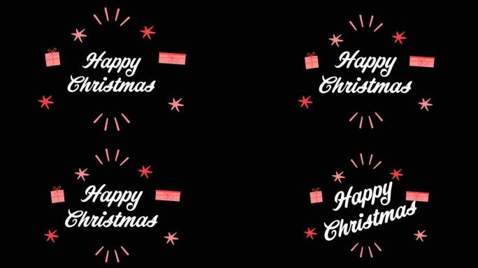 黑色背景上的圣诞快乐文字动画