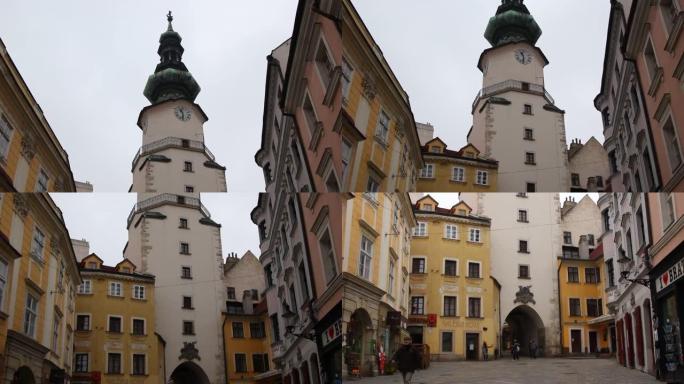 布拉迪斯拉发，斯洛伐克-1月，10,10: 2015: 从镇上看到布拉迪斯拉发城堡
