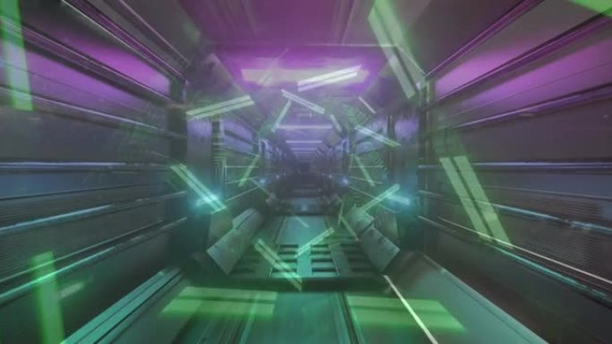 数字隧道上移动霓虹灯三角形的动画