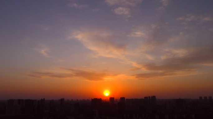 城市晚霞傍晚 夕阳西下夕阳红落日余晖落日