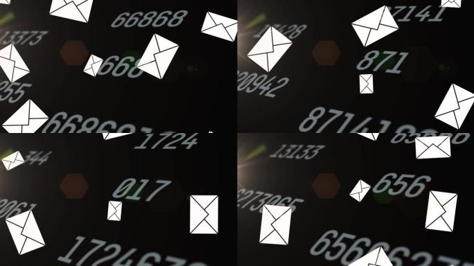 黑色背景上更改数字的浮动电子邮件动画