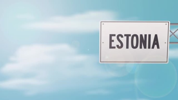 爱沙尼亚在蓝色多云的天空上方标题道路标志-股票视频