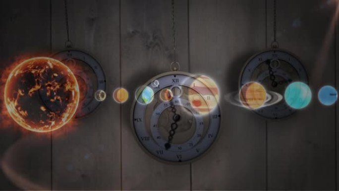 太阳系，行星和太空的动画在时钟滴答作响