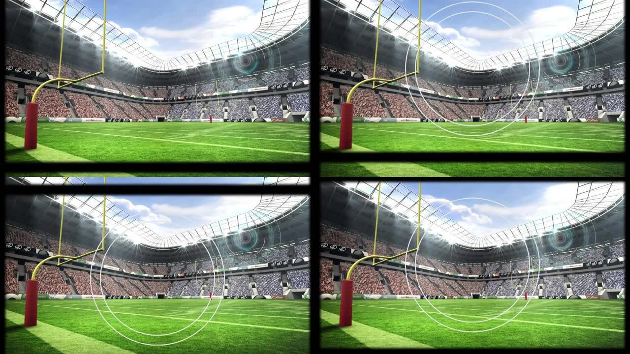 体育场美式足球场上扫描仪处理和毛刺帧的动画