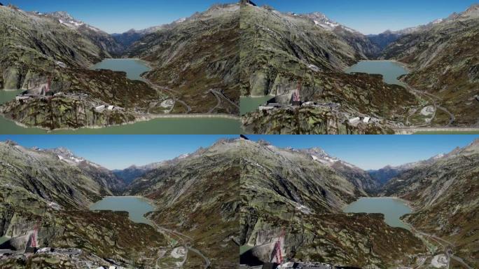 瑞士格里姆塞尔湖 (格里姆塞尔湖) 和格里姆塞尔临终关怀医院的无人机景观