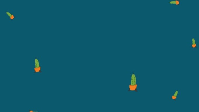 落在蓝色背景上的橙色花盆中的仙人掌插图动画