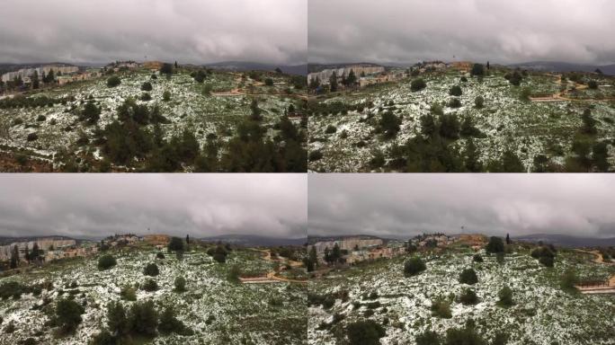 雪地里的卡斯特尔国家公园，以色列鸟瞰图