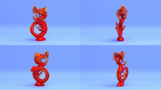 中国亚洲古龙雕塑3d渲染动画背景，占星术十二生肖和东方古董爬行动物雕像无缝循环动画