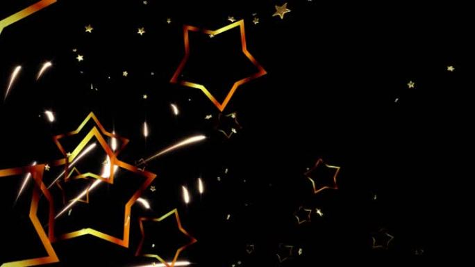 夜空上带有圣诞节和新年烟花的金星动画