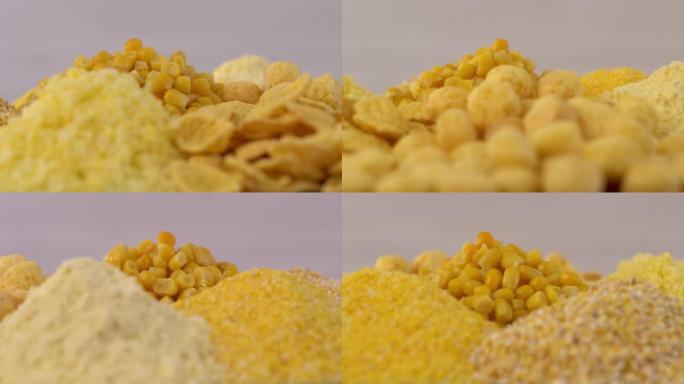 玉米粉、玉米粒、玉米片。食品成分