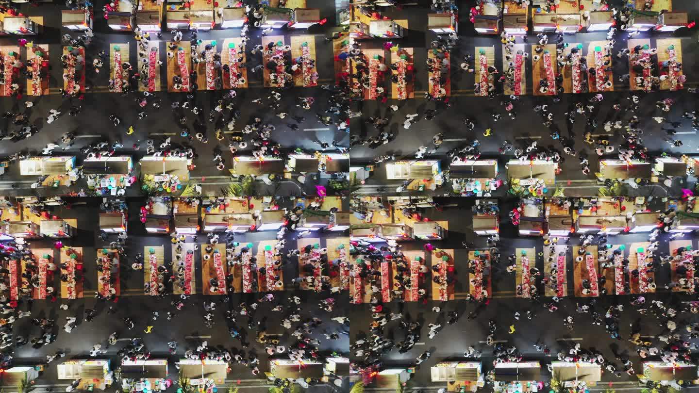 海南大学南门小吃一条街夜景航拍