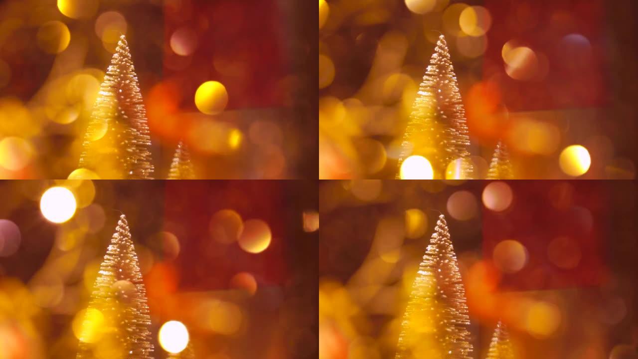 散落在圣诞树上的闪光的慢动作镜头