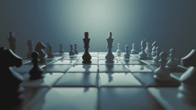 破坏国际象棋人物系列。国王面对面。全面战争、分歧、灾难和失败的象征性例证。