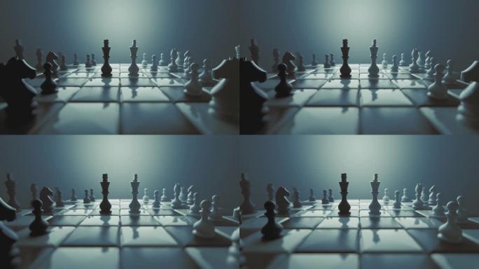 破坏国际象棋人物系列。国王面对面。全面战争、分歧、灾难和失败的象征性例证。