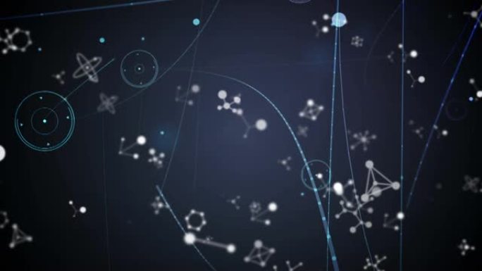 黑色背景上的分子动画和连接网络