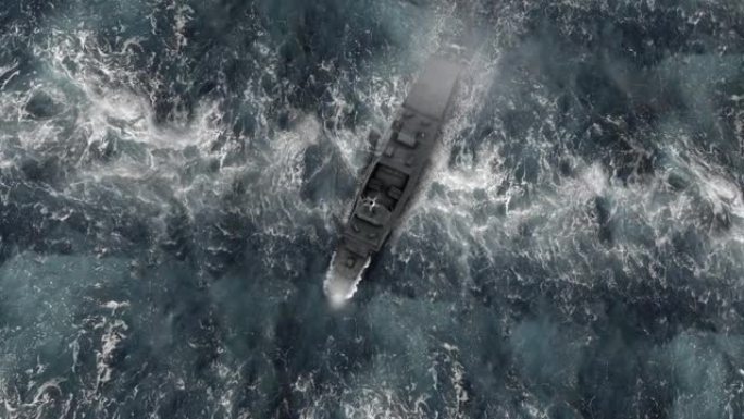 海军舰船舰船在暴风雨的海洋与喷气机鸟瞰图