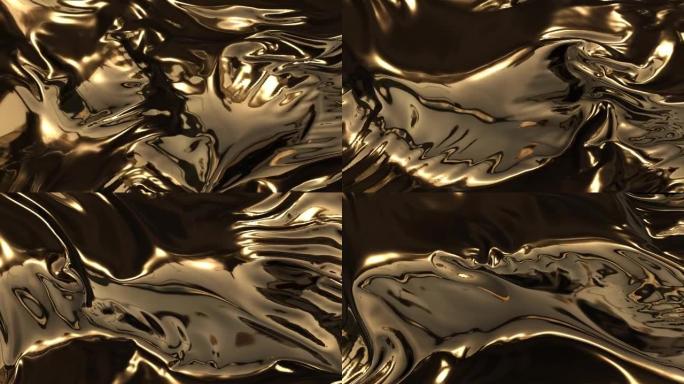 闪亮的金色液体抽象粒子扭曲动态波浪线条