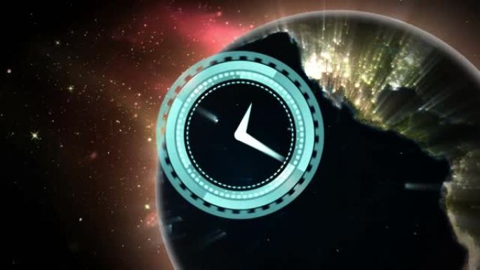 黑色背景上的时钟移动和地球仪动画