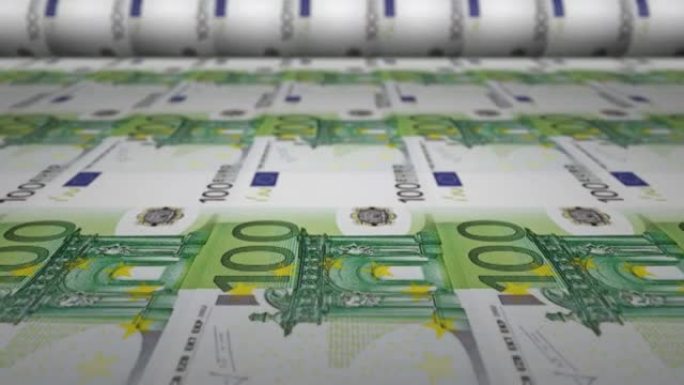 100欧元纸币在印钞机上。