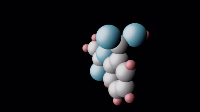 乙酰水杨酸在黑暗空间中旋转的摘要分子。3D渲染