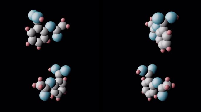 乙酰水杨酸在黑暗空间中旋转的摘要分子。3D渲染