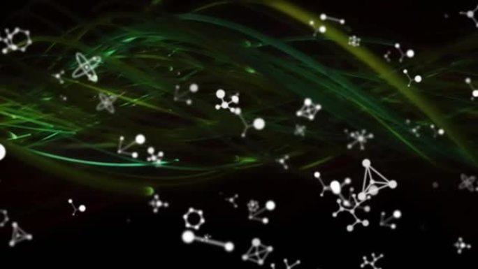 黑色背景上白色分子结构上发光绿色股的动画