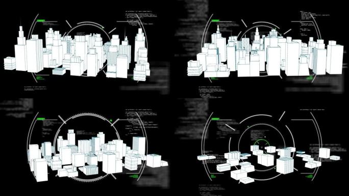 3d城市景观绘图上扫描范围的动画