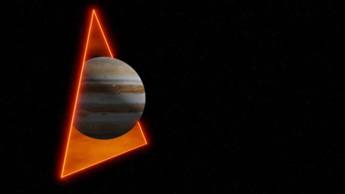 4K 3D动画。木星行星在星空背景下通过portal运动