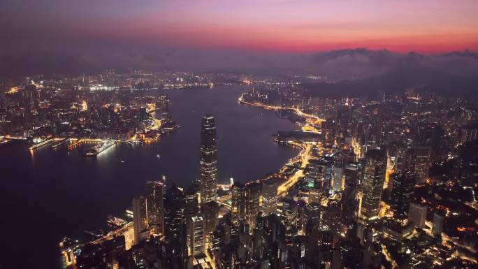 4K正版-航拍香港维多利亚港黎明景观03