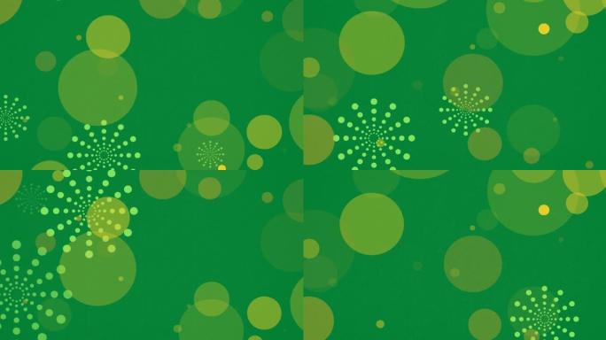 绿色新年烟花和绿色背景上的bokeh光点动画