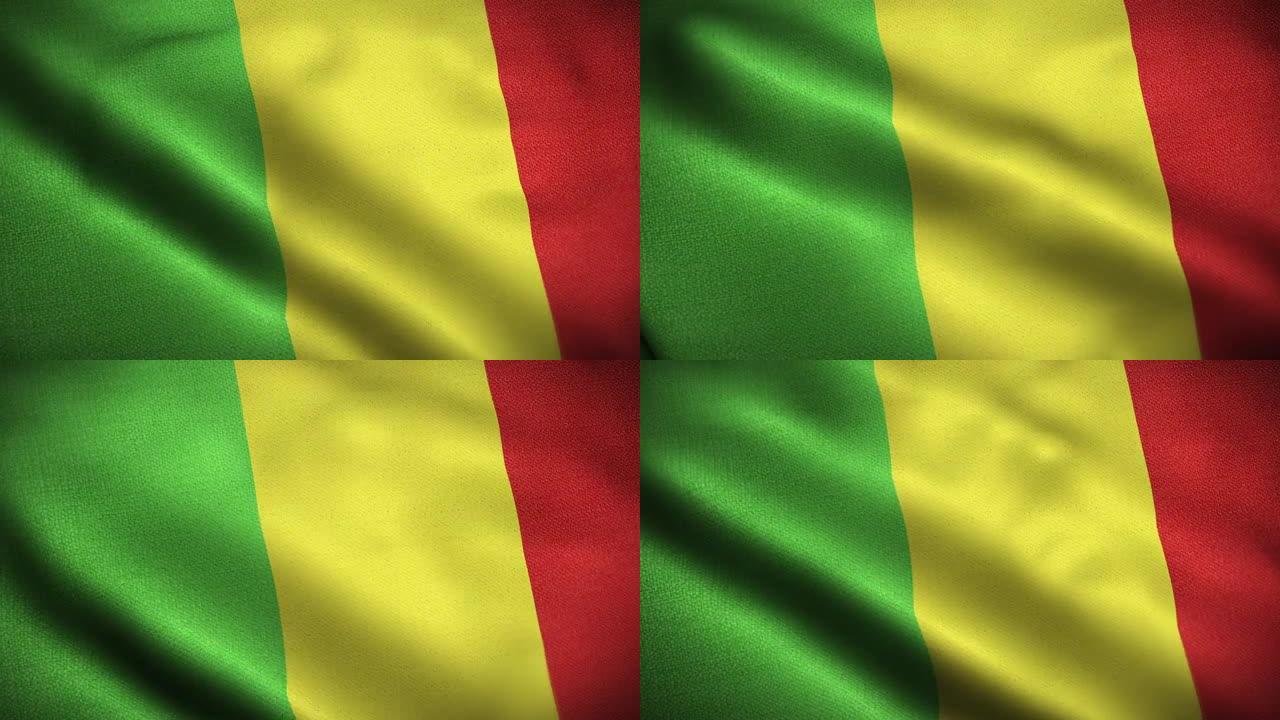马里国旗动画库存视频-马里国旗在循环和纹理3d渲染背景-高度详细的织物图案和可循环的马里共和国国旗