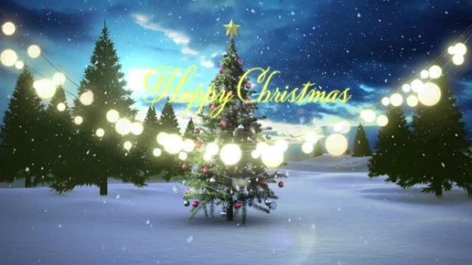 圣诞树上的圣诞节快乐文字动画