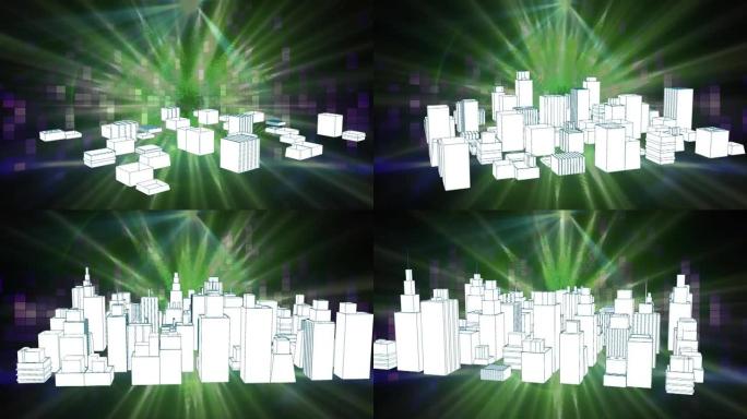 3d城市景观绘图上的发光轨迹动画