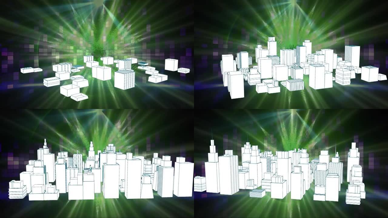 3d城市景观绘图上的发光轨迹动画