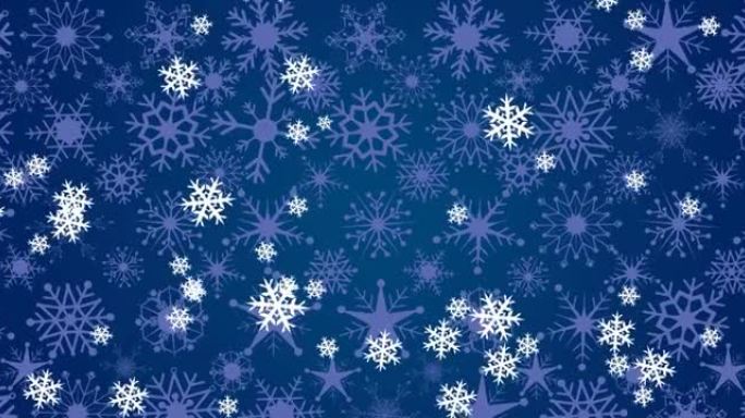 蓝色背景下圣诞节下雪的动画