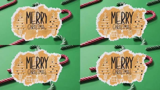 圣诞糖果手杖上的圣诞快乐文字动画