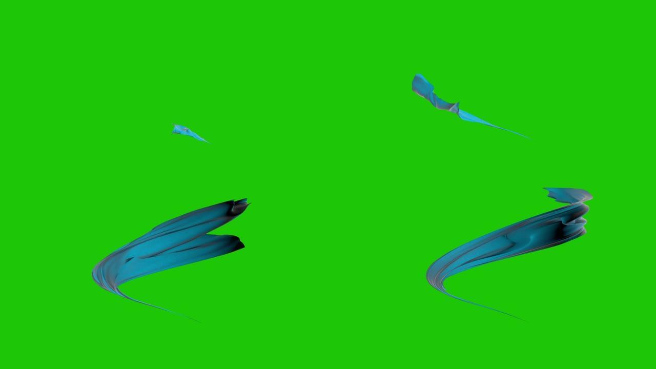 蓝色波浪丝布在空中飞舞，绿色屏幕Chromakey