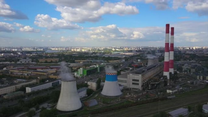 俄罗斯晴天莫斯科工业工厂城市景观空中全景4k