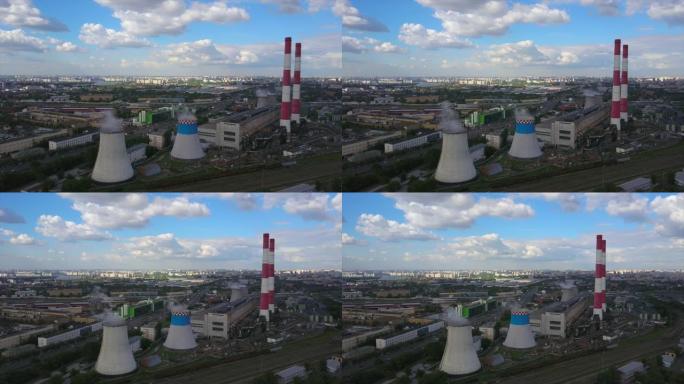 俄罗斯晴天莫斯科工业工厂城市景观空中全景4k